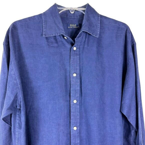 Polo Ralph Lauren Blue Linen Casual Button-Down Long sleeve Shirt Size 12 - Picture 2 of 13